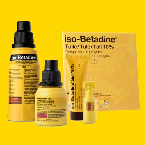 Gele lijn van iso‑Betadine<sup>®</sup>